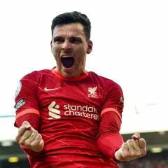Andrew Robertson jubelt ausgelassen im roten Trikot.