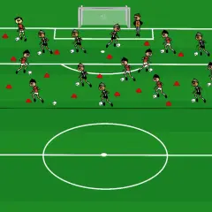 Fußballtraining für Junioren: Dribbelübungen mit Hütchen und Ball auf einem grünen Feld.
