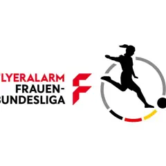 Logo der FLYERALARM Frauen-Bundesliga mit einer Spielerin im Kreis. Ein duales Studium in der Bundesliga ist hier nicht direkt abgebildet.