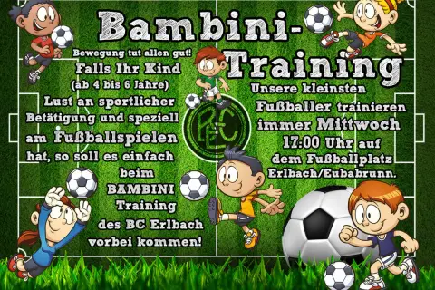 Bambini-Training: Kleine Fußballer (4-6 J.) trainieren mittwochs 17 Uhr auf dem Fußballplatz Erlbach/Eubabrunn. Spaß am Ball!