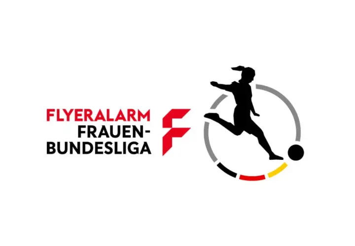 Logo der FLYERALARM Frauen-Bundesliga mit einer Spielerin im Kreis. Ein duales Studium in der Bundesliga ist hier nicht direkt abgebildet.