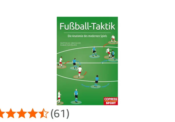 Buchcover "Fußball-Taktik" mit Spielern und Pfeilen, die Bewegungen und Strategien zeigen. Perfekt für Fußball Analysen.