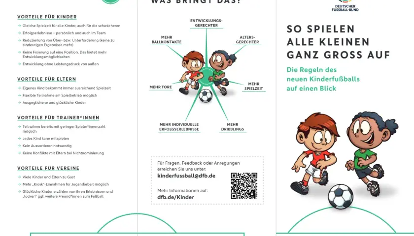 Zwei fröhliche Kinder spielen Fußball. Der neue Kinderfußball bringt mehr Ballkontakte, Tore und Spielzeit für alle.