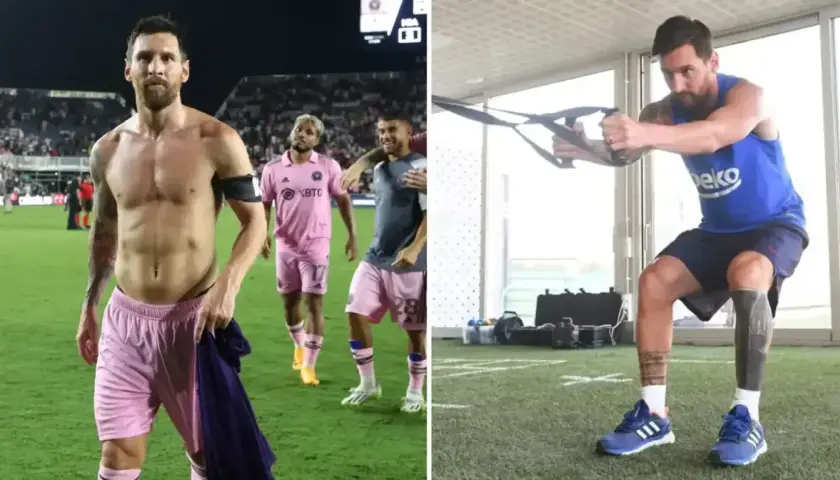 Messi, mit seinen kräftigen Beinen, auf dem Spielfeld und beim Training.