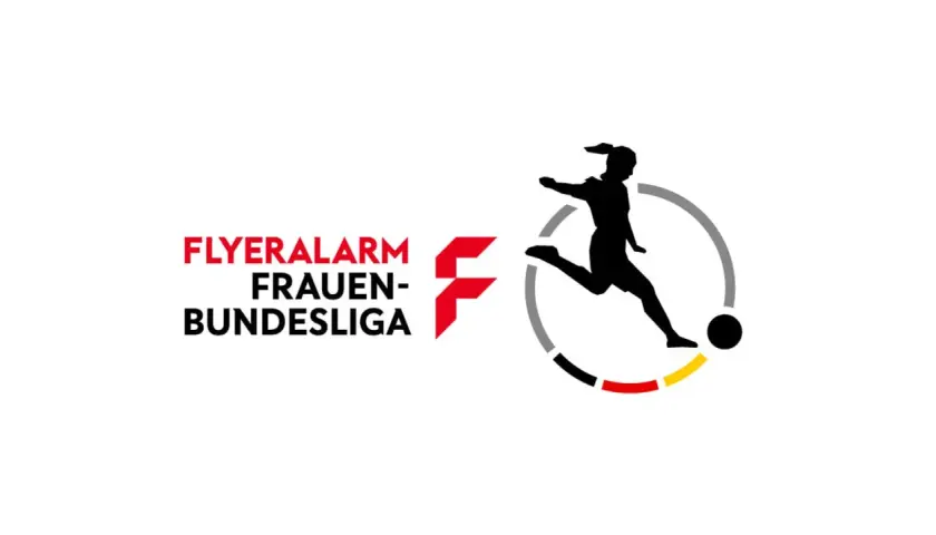 Logo der FLYERALARM Frauen-Bundesliga mit einer Spielerin im Kreis. Ein duales Studium in der Bundesliga ist hier nicht direkt abgebildet.