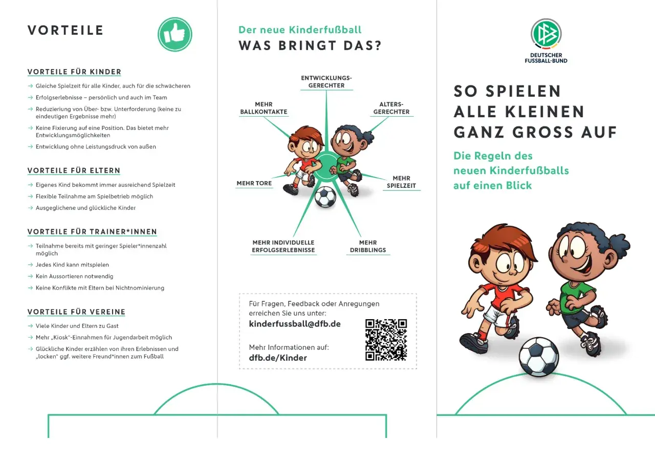 Zwei fröhliche Kinder spielen Fußball. Der neue Kinderfußball bringt mehr Ballkontakte, Tore und Spielzeit für alle.