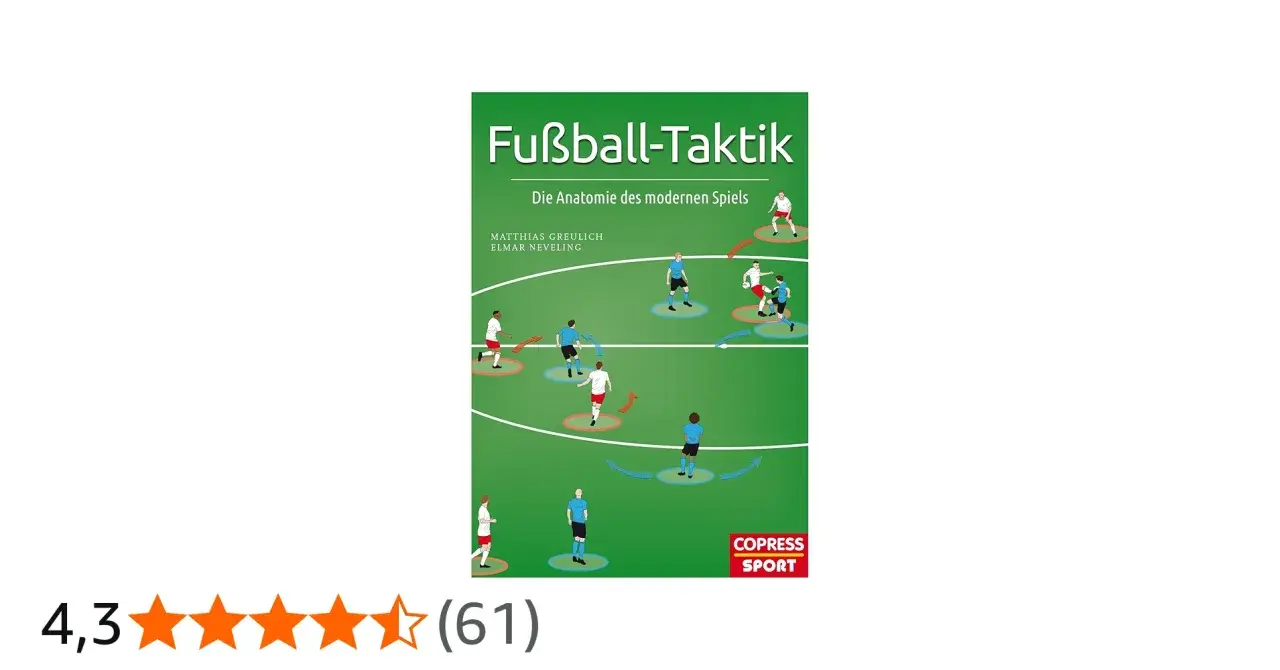 Buchcover "Fußball-Taktik" mit Spielern und Pfeilen, die Bewegungen und Strategien zeigen. Perfekt für Fußball Analysen.