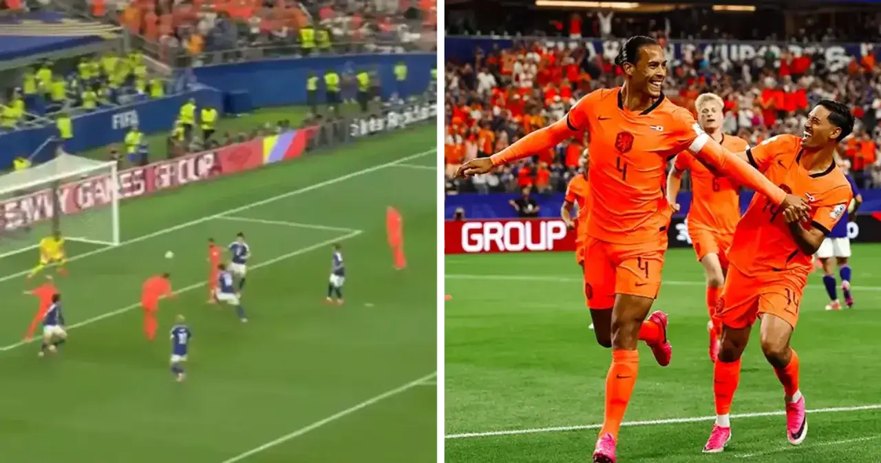 Van Dijk feiert mit seinen Teamkollegen einen Torerfolg. Links im Bild ein Spielgeschehen im Strafraum.