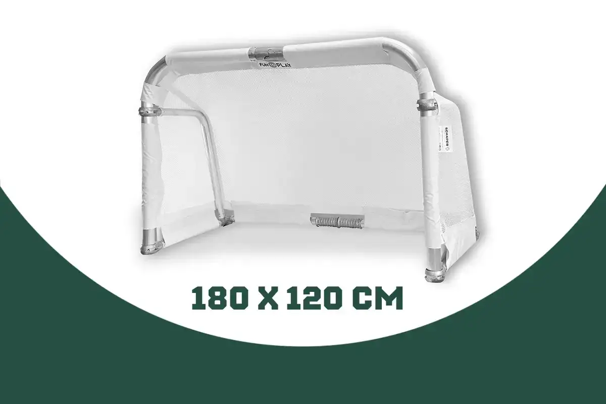 Ein wei&szlig;es Fu&szlig;balltor, ideal f&uuml;r ein Funino Turnier, mit den Ma&szlig;en 180 x 120 cm.